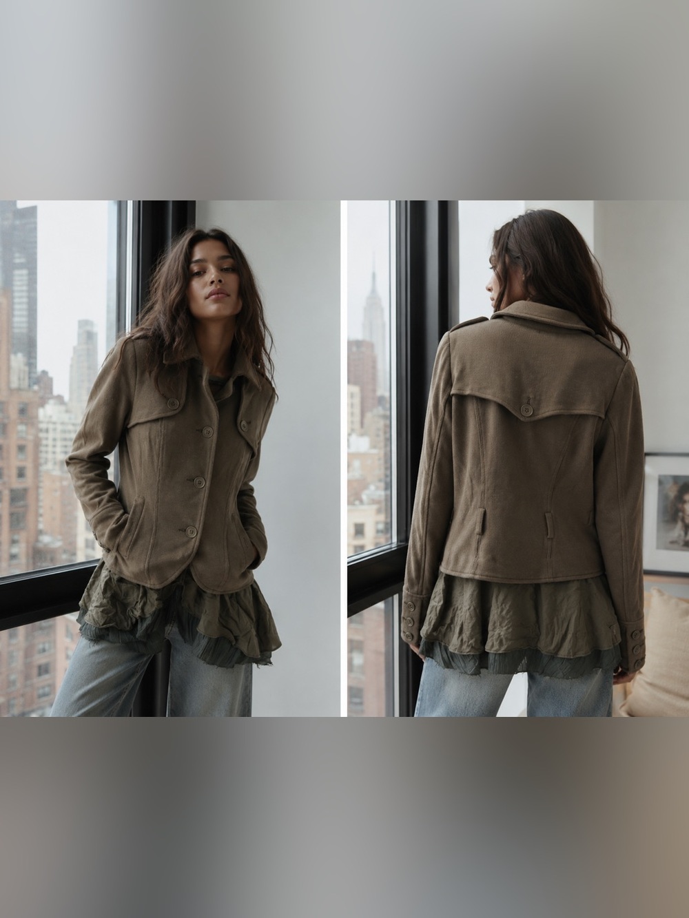 Vintage Free People Olive Green Women's Military Peacoat Jacket Sz 2